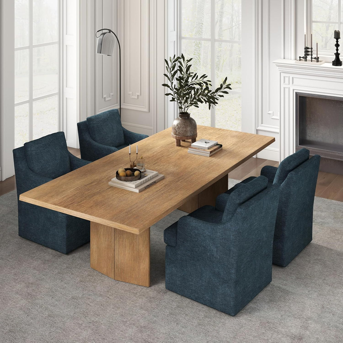 VKNOW Upholstered Dining Chairs Set of 4, Modern Kitchen Chairs Dinner Chairs with 4 Casters, Linen