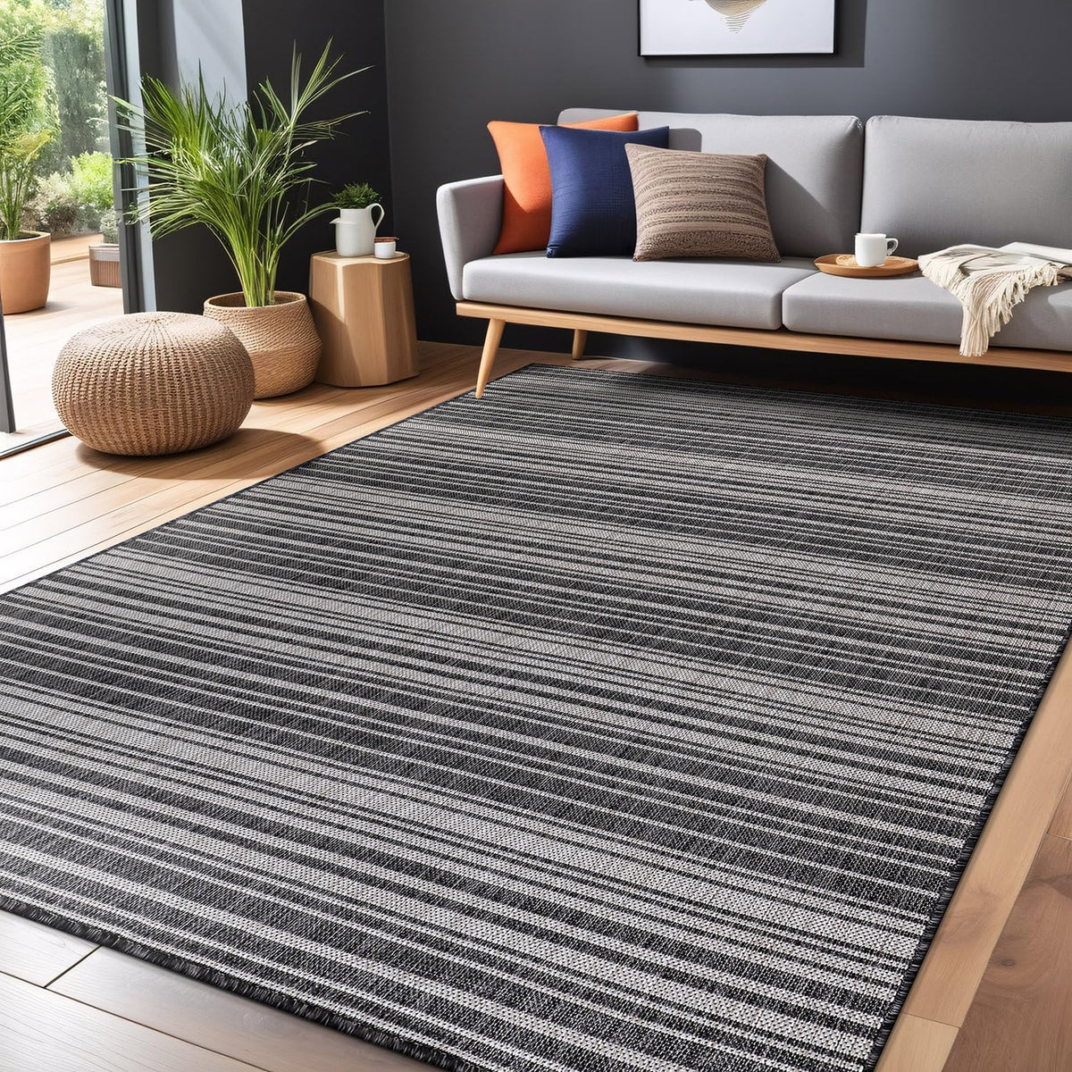 Stripe Outdoor Rug 5x7 Washable Outside Carpet for Indoor Patio Porch Waterproof Easy Cleaning Non