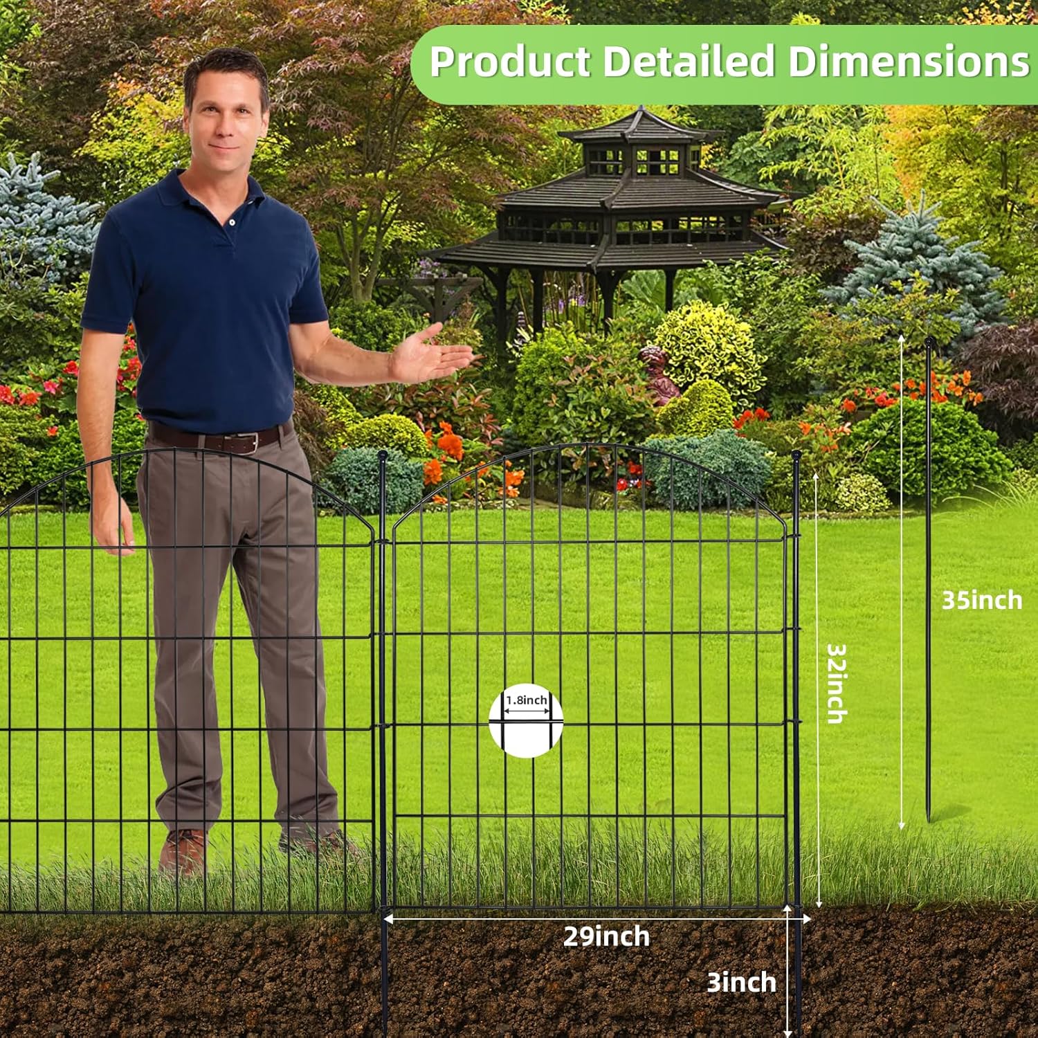 Decorative Garden Fence 32in (H) x24ft (L), 10 Pack No Dig Fence Animal Barrier for Dog, Arched