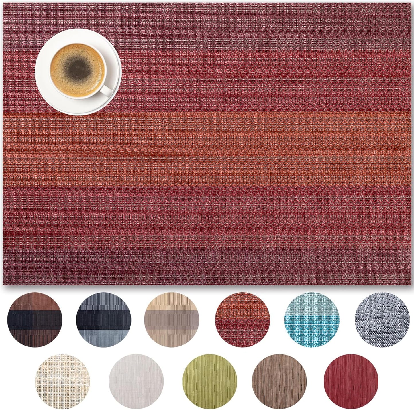 Placemats Set of 8 - Easy Clean Woven Vinyl Placemats for Dining Table, Indoor/Outdoor Place Mats
