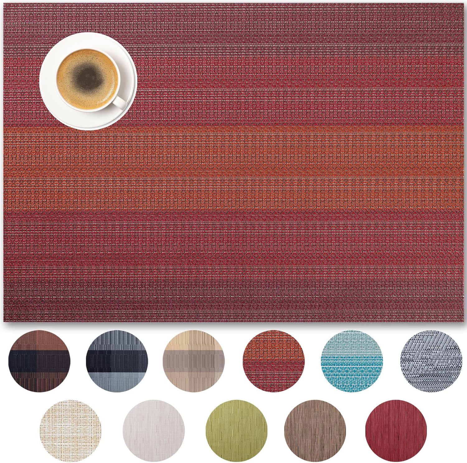 Placemats Set of 8 - Easy Clean Woven Vinyl Placemats for Dining Table, Indoor/Outdoor Place Mats