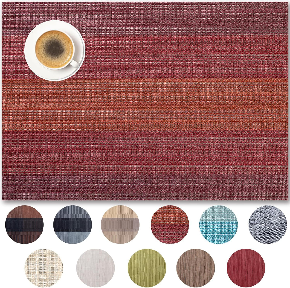 Placemats Set of 12 - Easy Clean Woven Vinyl Placemats for Dining Table, Indoor/Outdoor Place Mats