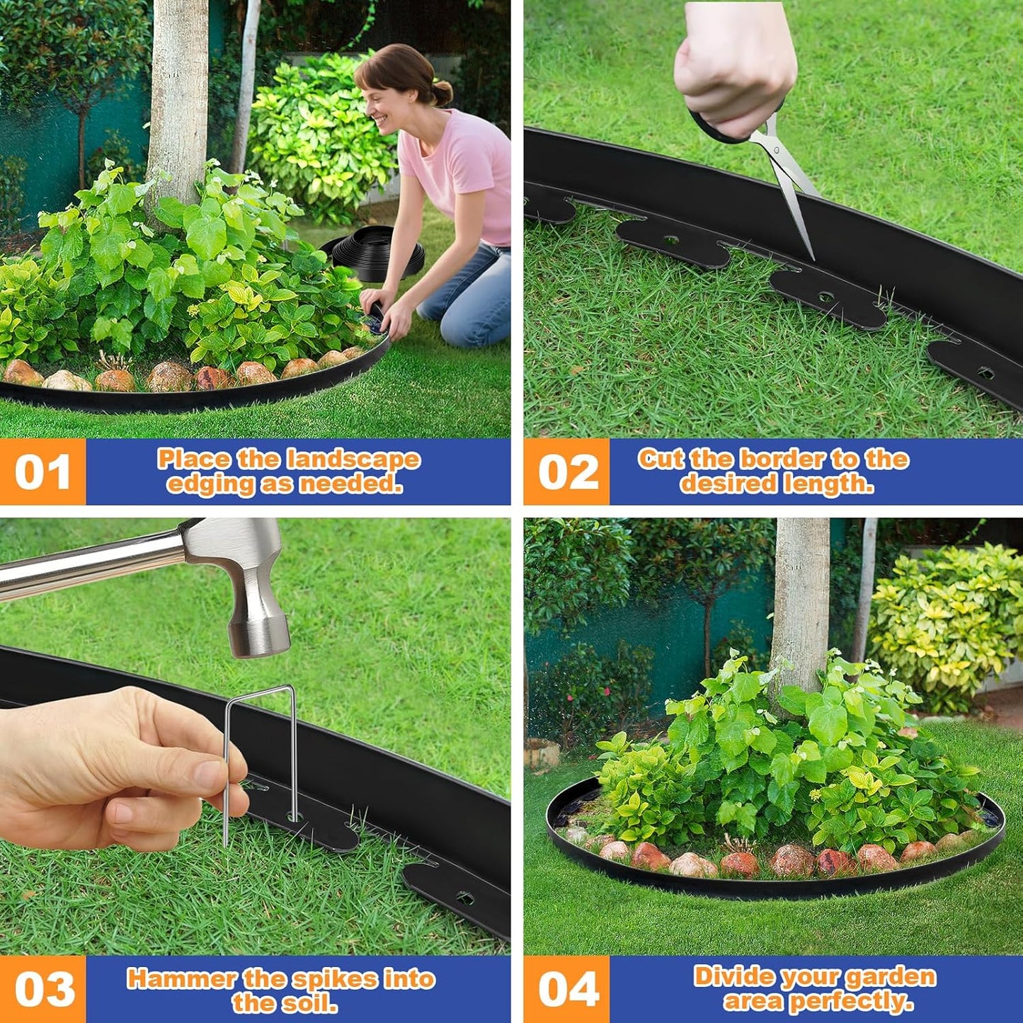 1.5 Inch x 100 FT (Multiple Sizes Available) Landscape Edging, Garden Edging Borders with 100pcs