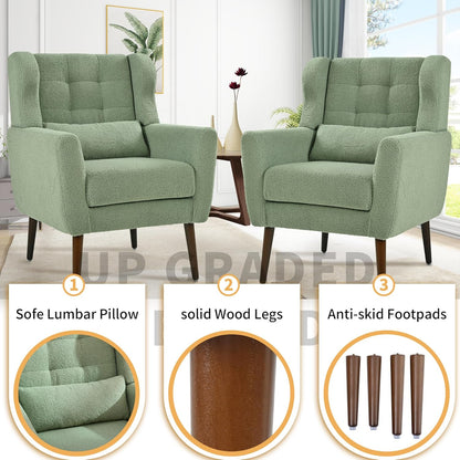 Modern Accent Chair, Upholstered Armchair with Pillow, Teddy Single Sofa Chair with Lounge Seat and