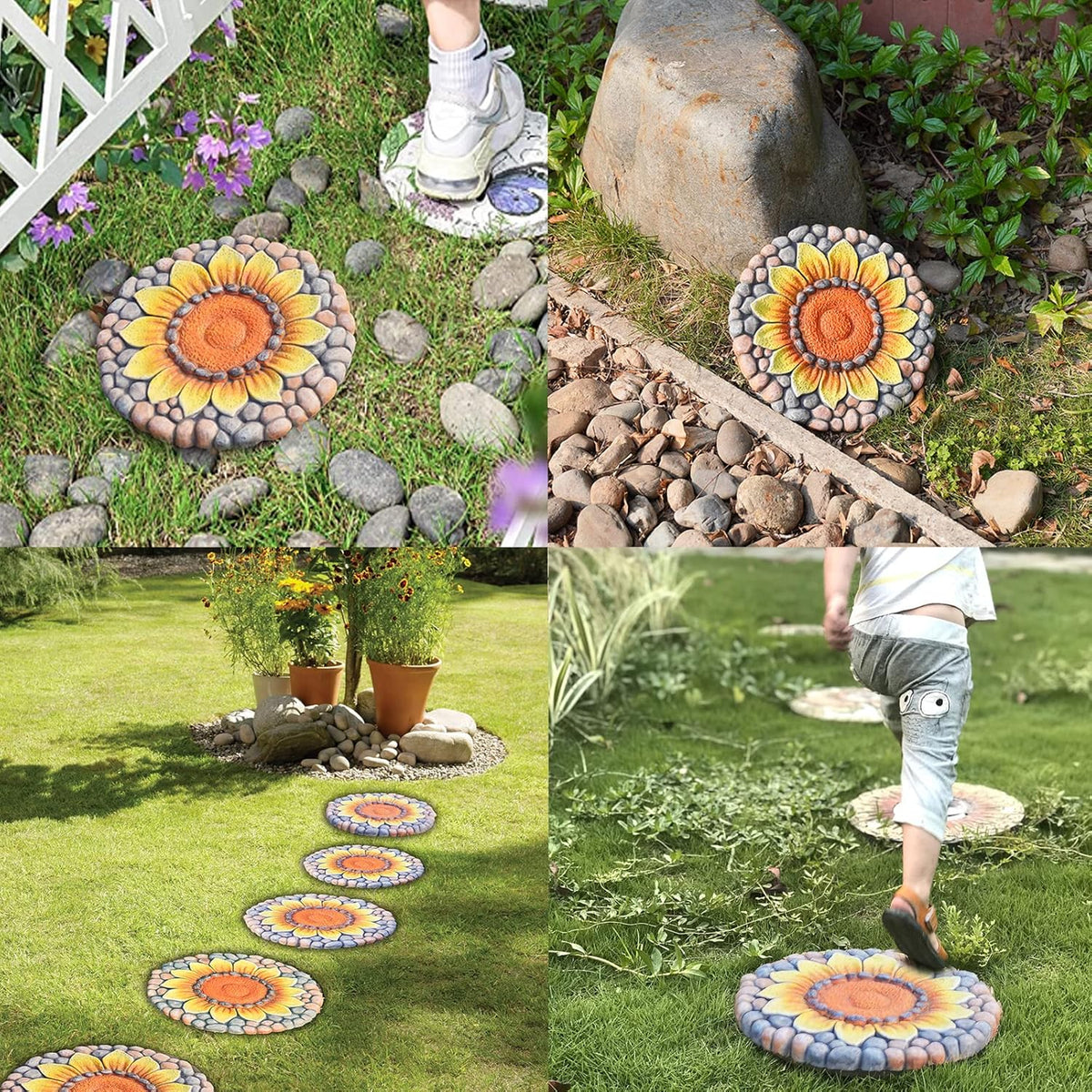 Sunflower Stepping Stones Outdoor Garden - Pavers for Outside Walkway Garden Stones Garden Stepping