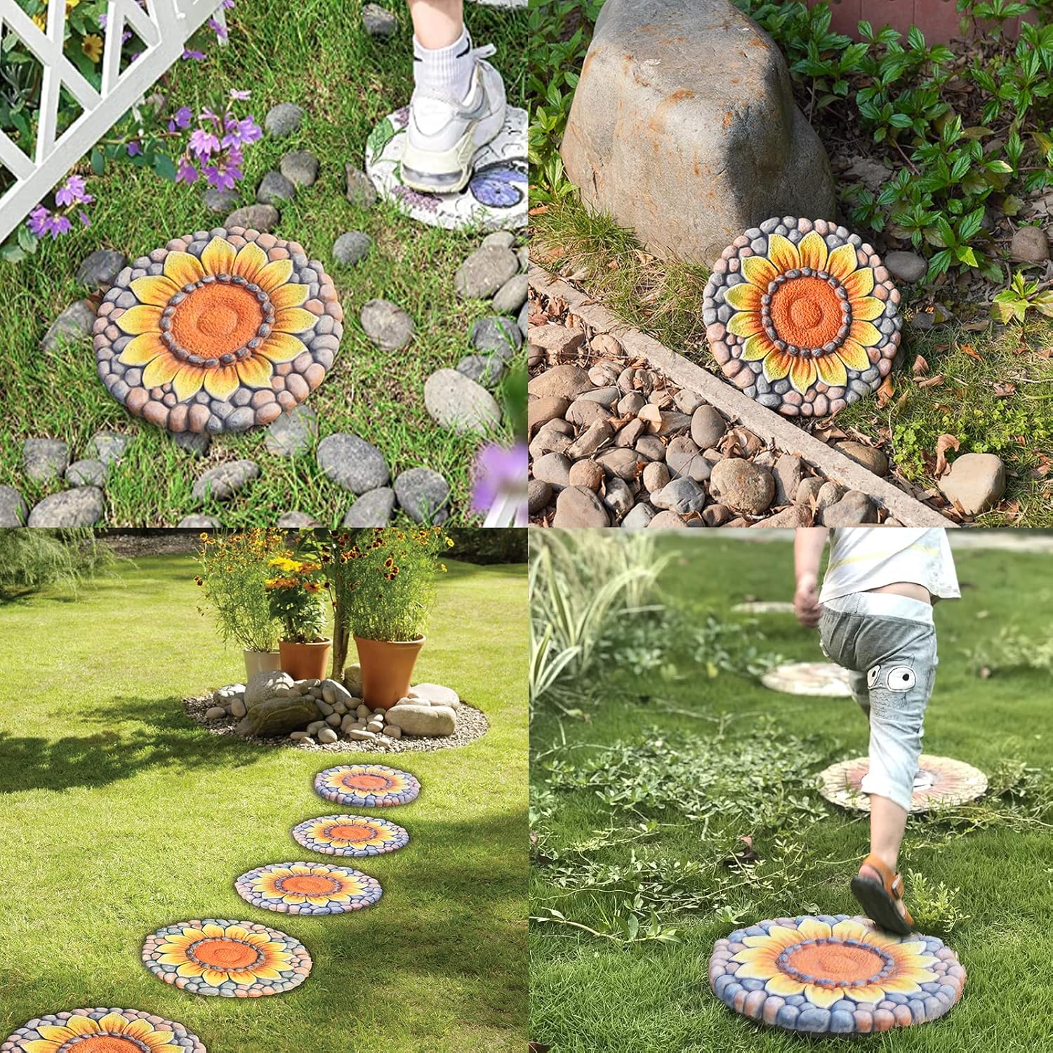 Sunflower Stepping Stones Outdoor Garden - Pavers for Outside Walkway Garden Stones Garden Stepping