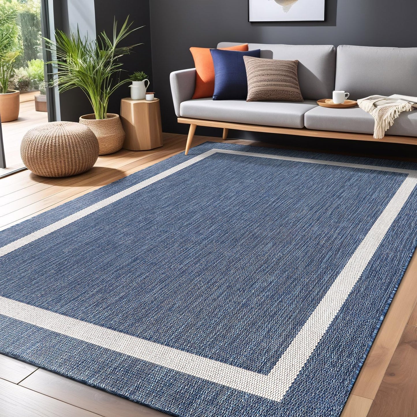 Bordered Outdoor Rug 5x7 Washable Outside Carpet for Indoor Patio Porch Waterproof Easy Cleaning