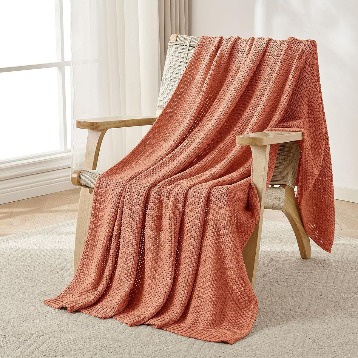 Joydeco Chunky Cable Knit Throw Blanket, Lightweight 100% Cotton Soft Cozy Throw Twin Blanket for