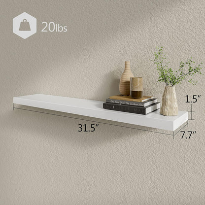 BAMEOS Floating Shelves,31 in W White Wall Mounted Wooden Shelves with Invisible Brackets Set of 2