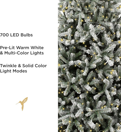 Papyrus Frosted 7 ft Pre-Lit Artificial Christmas Tree, Blue Spruce, Warm White Lights, Includes