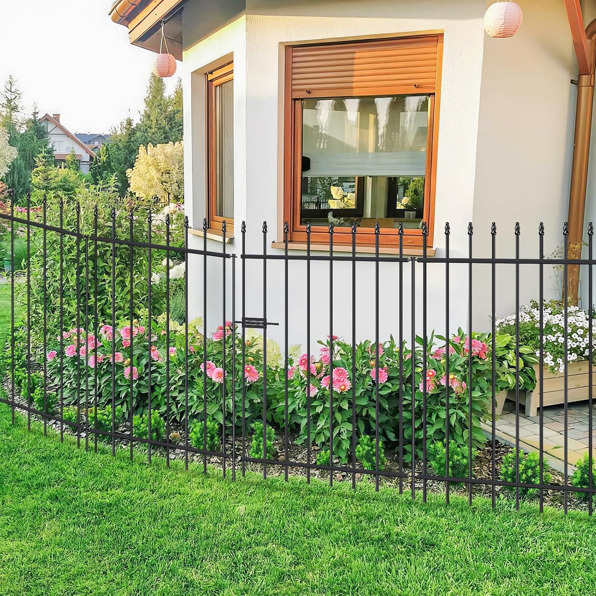 Metal Garden Fence with Gate 42 in H x 11.5 ft L, 1 Gate + 4 Panels Border Fence Panels Animal