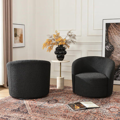 KINWELL 34" W Swivel Barrel Chair Set of 2, Mid Century Modern Round Upholstered Boucle Swivel