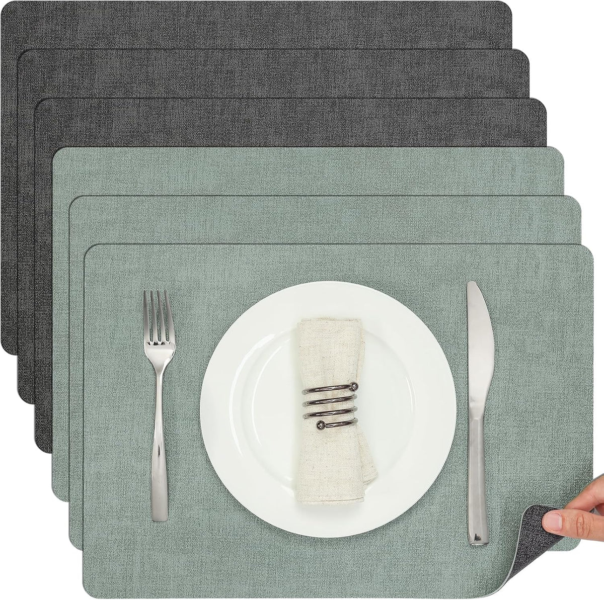 Myir JUN Placemats Dual Sided, Faux Leather Place Mats Set of 6 Indoor for Dining Table Non-Slip