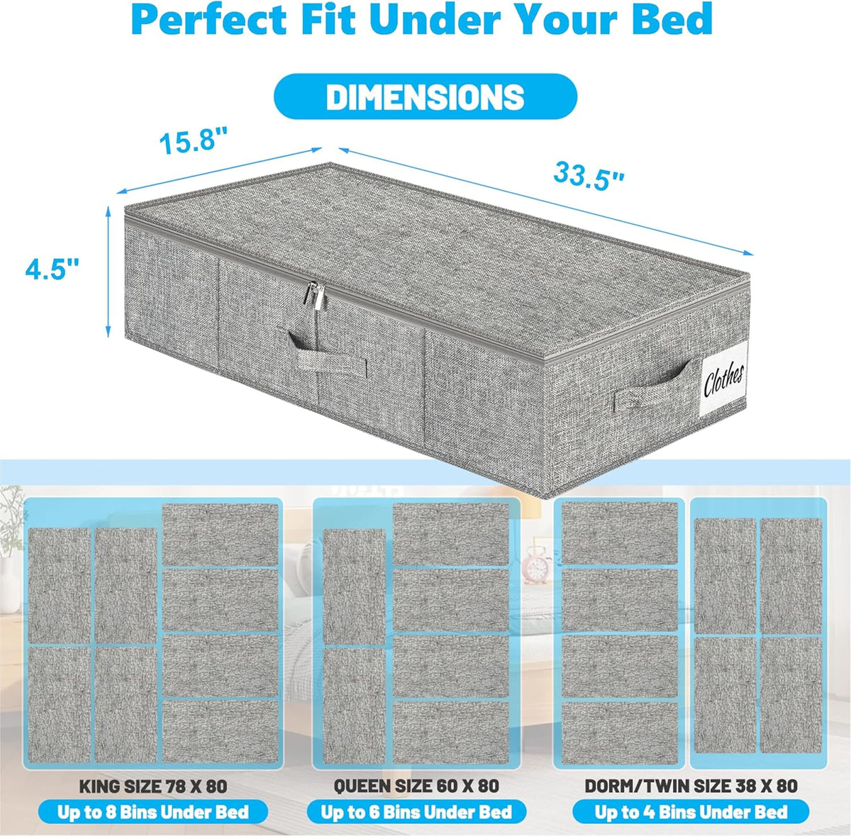 Under Bed Storage Container Bin 4 Pack, 4.5 Inch Slim Low Profile Underbed Clothes Storage