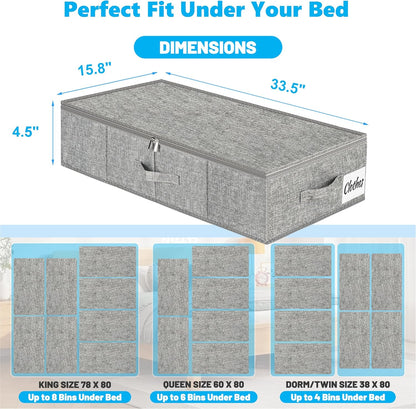 Under Bed Storage Container Bin 4 Pack, 4.5 Inch Slim Low Profile Underbed Clothes Storage