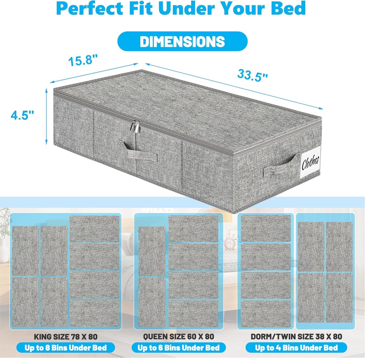 Under Bed Storage Container Bins 2 Pack, 4.5 Inch Slim Low Profile Underbed Clothes Storage