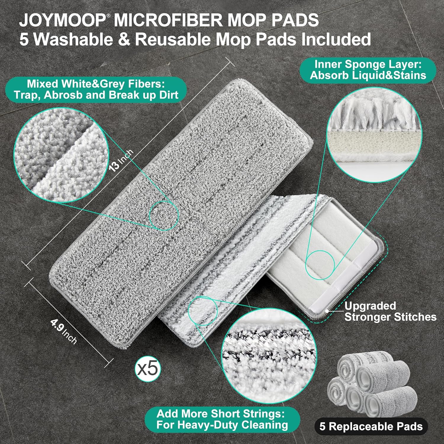 JOYMOOP Mop and Bucket with Wringer Set, Hands Free Flat Floor Mop and Bucket, 60" Mop with 5
