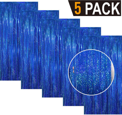 GOER 3.2 ft x 8.2 ft Metallic Tinsel Foil Fringe Curtains Party Photo Backdrop Party Streamers for