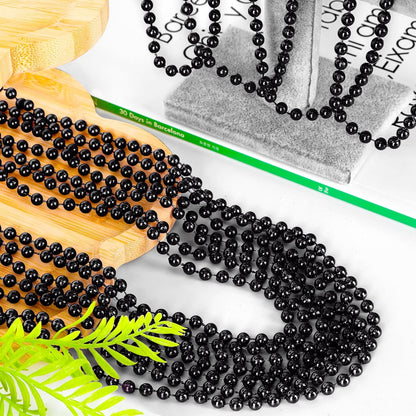 50PCS Bead Necklace, Black Mardi Gras Bead Necklace Party Favors, 33" Metallic Halloween Round