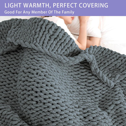 Bigacogo Chunky Knit Throw Blanket for Couch, 51x63 inches, 100% Hand Knitted with Thick Jumbo