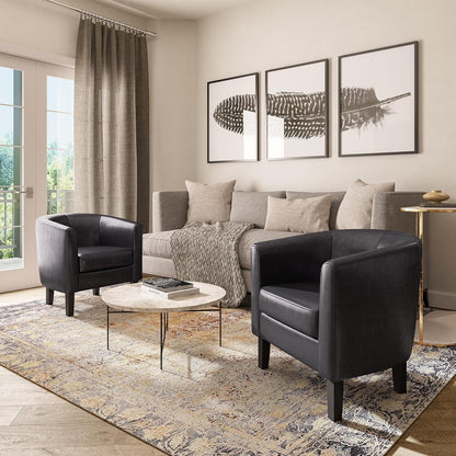 BELLEZE Accent Barrel Chair, Linen Round Chair Club Tub Sofa Corner Chair with Flared Legs and Cozy