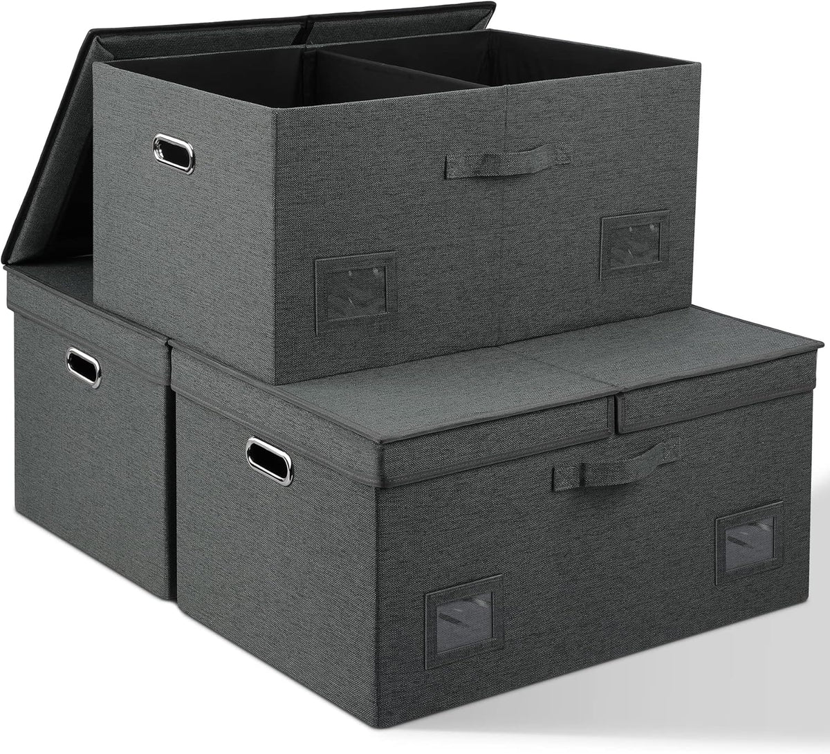 75 Quarts Extra Large Decorative Storage Bins with Lids, 3 Packs Dark Gray Collapsible Storage Bins