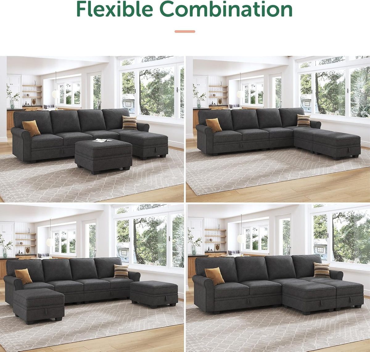 HONBAY Sectional Sofa with Storage Seat U Shaped Couch with Reversible Chaise Convertible Sectional