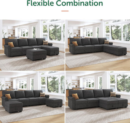 HONBAY Sectional Sofa with Storage Seat U Shaped Couch with Reversible Chaise Convertible Sectional