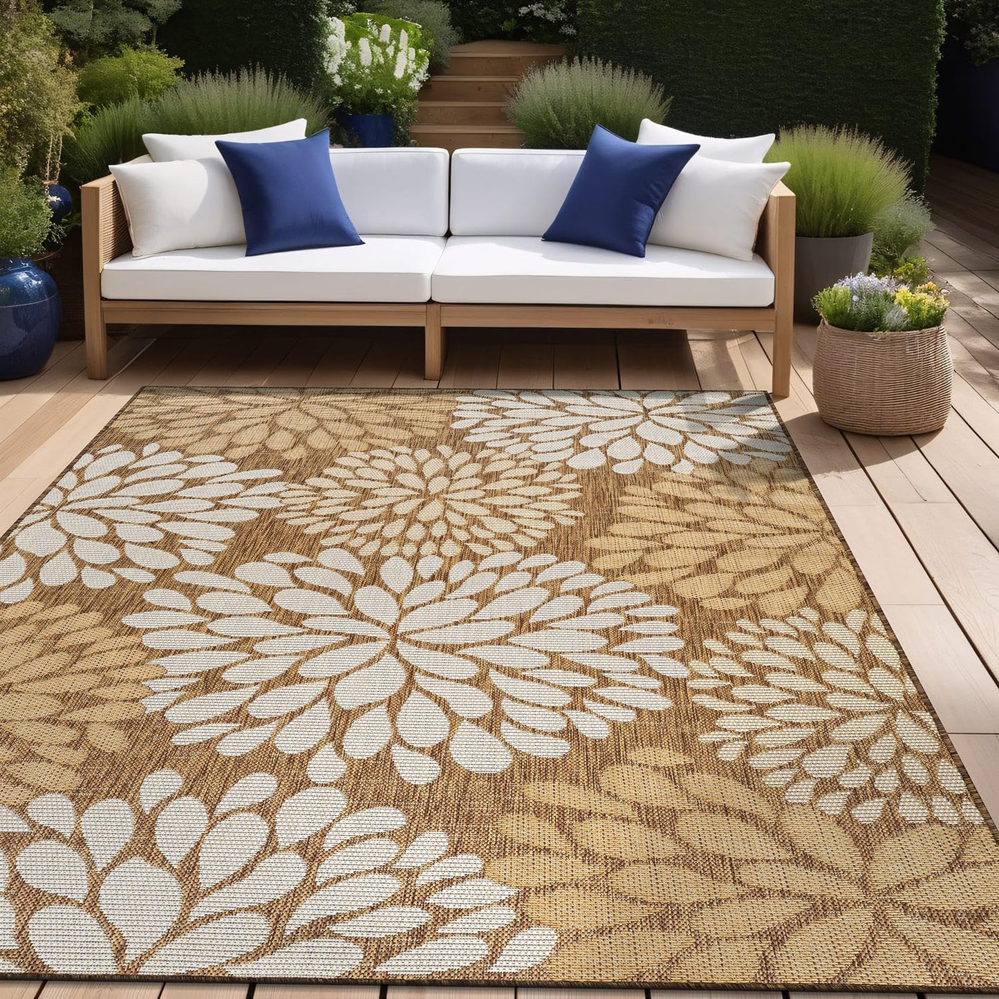 Beverly Rug Outdoor Rug 5x7 Modern Exotic Tropical Leaf Area Rugs for Indoor and Outdoor Patio Deck