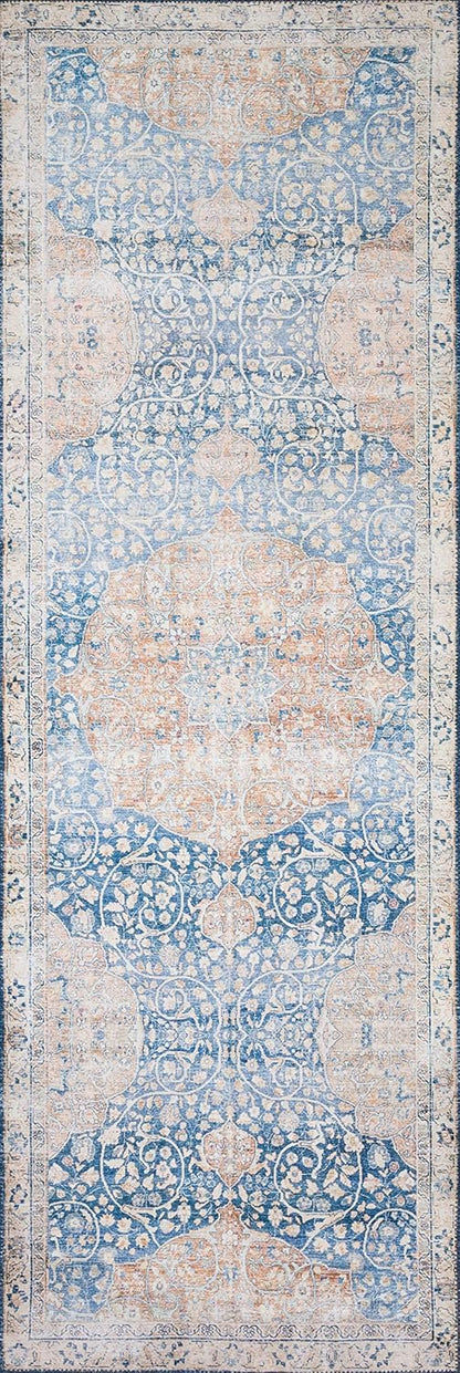 Loloi Layla Collection LAY-07 Blue/Tangerine 2'-6" x 7'-6" .13" Thick Runner Rug, Soft, Durable