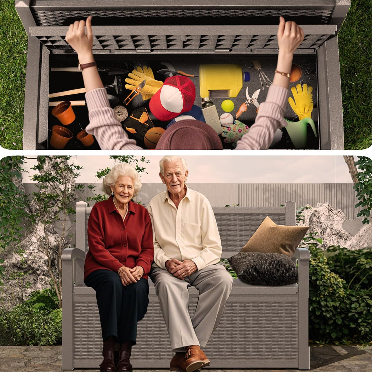 80 Gallon Storage Bench Deck Box Waterproof Lockable,Outdoor Storage Furniture for Patio,Garden and