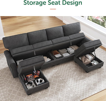 HONBAY Sectional Sofa with Storage Seat U Shaped Couch with Reversible Chaise Convertible Sectional