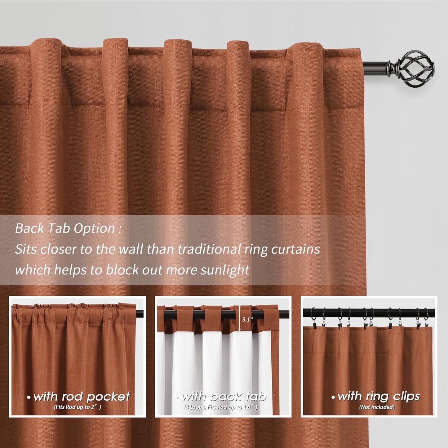 BOODII Terracotta 120 Inch Long Blackout Curtains for Living Room Linen Blend Back Tab Neutral