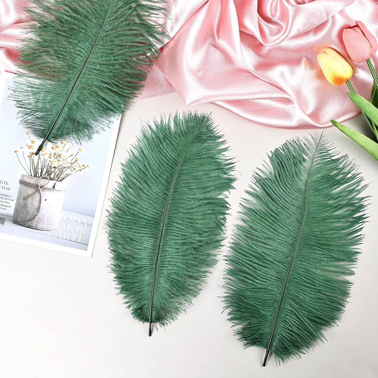 THARAHT Blackish Green Ostrich Feathers 12pcs Natural Bulk 8-10Inch 20cm-25cm for Crafts Wedding