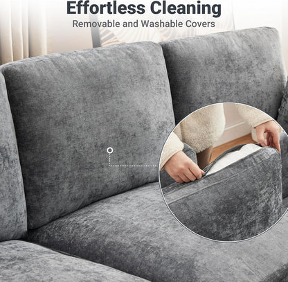 Tbfit U Shaped Couch, Sectional Sofa for Living Room,Chenille Cloud Couch with Ottoman 6 Seat, Grey