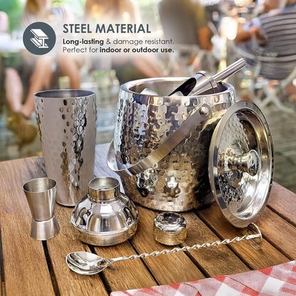 BREKX Insulated Ice Bucket for Cocktail Bar with Drink Shaker 5-Piece Cocktail Set for Parties with