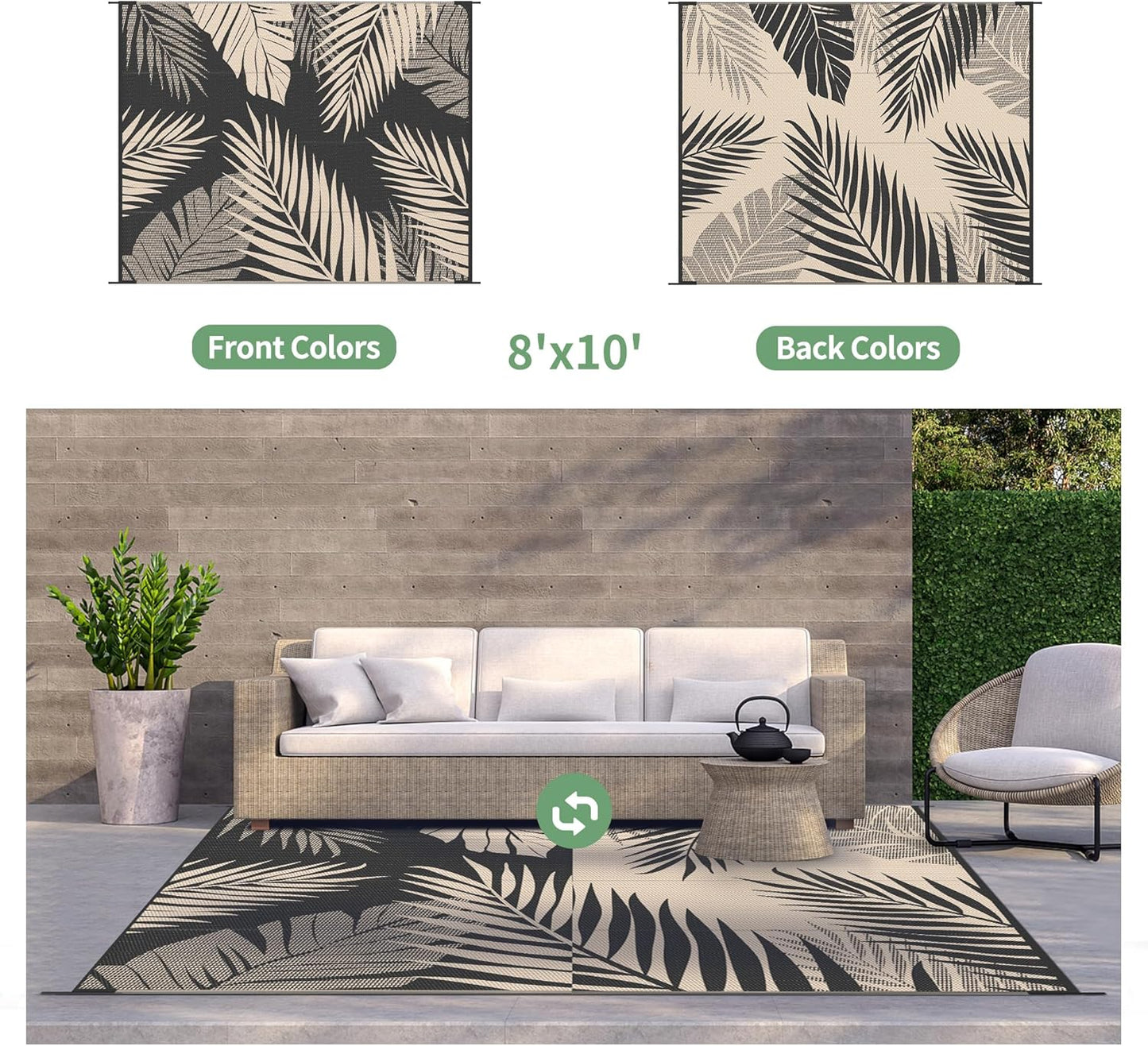 GENIMO Outdoor Rug 8' x 10' Waterproof for Patios Clearance, Reversible Outdoor Plastic Straw
