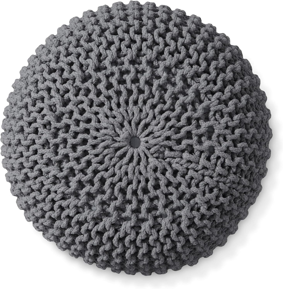 Casafield Round Pouf Ottoman, Dark Gray - 20" Diameter x 14.5" High Cotton Knit Foot Stool - Boho
