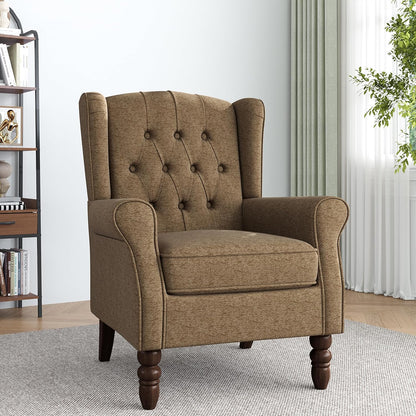 Lumibee High Back Accent Chair,Upholstered Wingback Armchair with Solid Wood Legs for Small