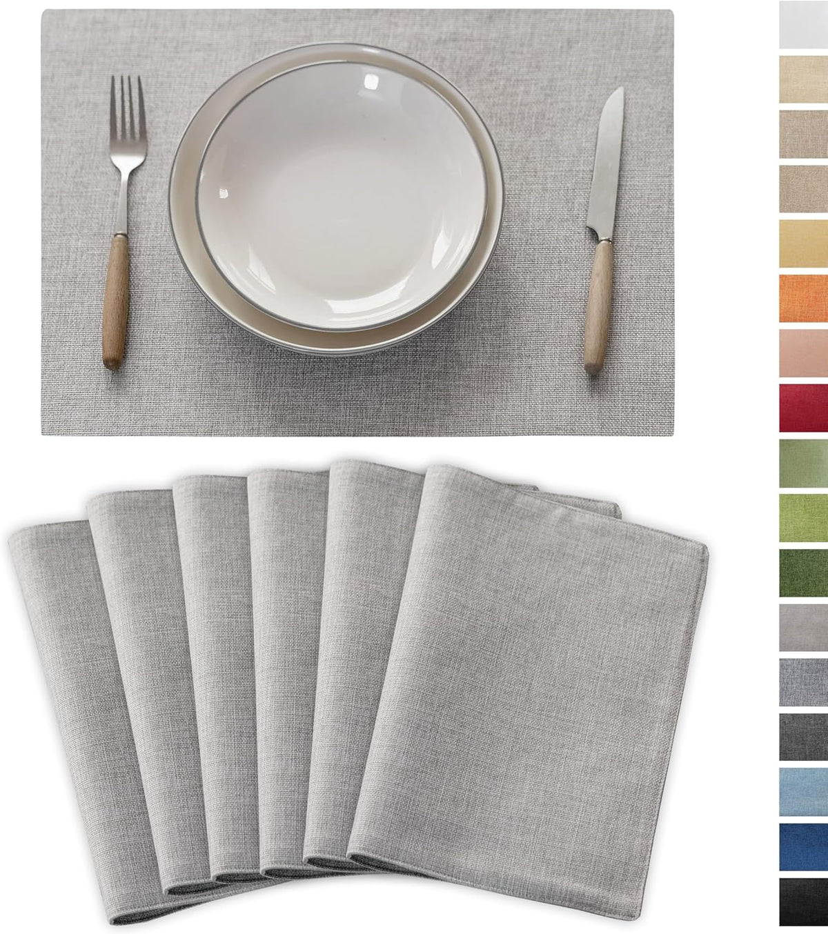 Demetex Gray Placemats Set of 6 Linen Heat Resistant Plate Mats Washable Place Mats for Buffet