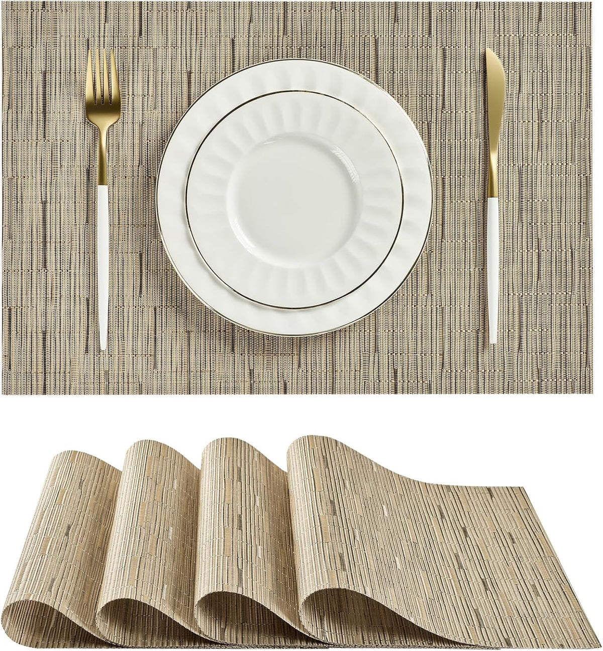 Leetaltree Light Brown Placemats Set of 4 - Heat Resistant Non-Slip Place mats for Dining Table