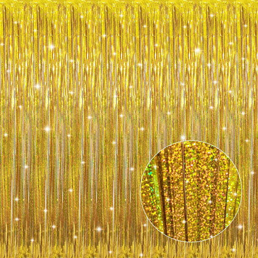 GOER 3.2 ft x 8.2 ft Metallic Tinsel Foil Fringe Curtains Party Photo Backdrop Party Streamers for