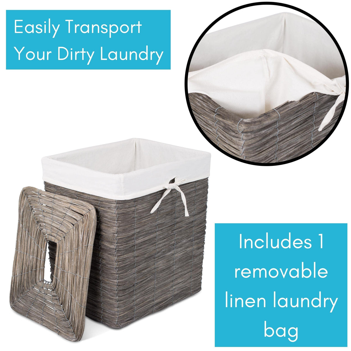 BirdRock Home Rustic Woven Wood Peel Laundry Hamper with Lid | Thin Weave Laundry Basket |