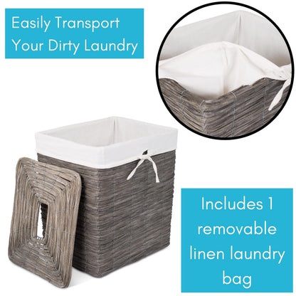 BirdRock Home Rustic Woven Wood Peel Laundry Hamper with Lid | Thin Weave Laundry Basket |