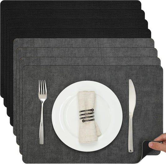 Myir JUN Dual Sided Placemats, Faux Leather Set of 8 for Dining Table, Non-Slip Washable Heat