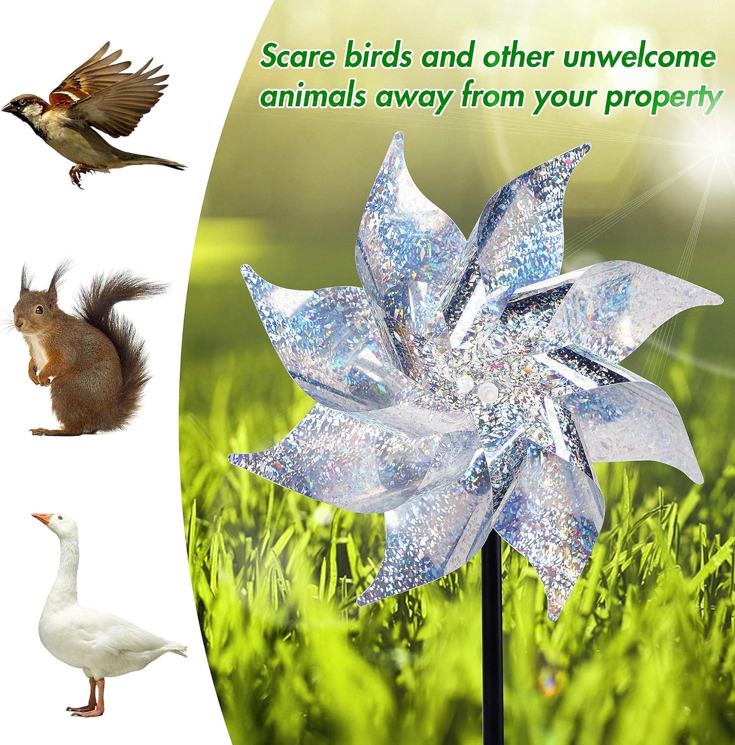 Hausse 10 Pack Reflective Pinwheels with Stakes (Assembly Required), Extra Sparkly Pin Wheel for