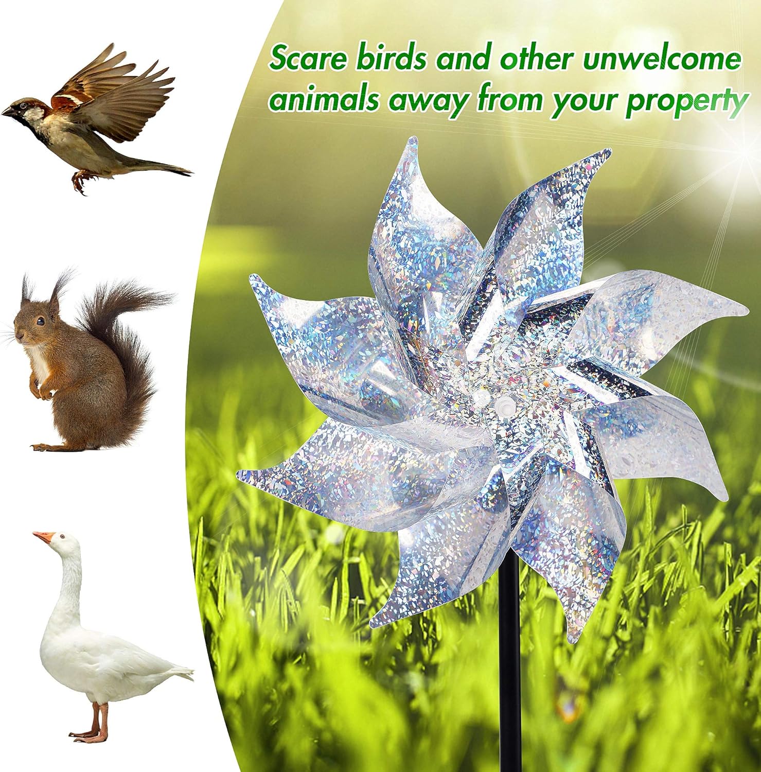 Hausse 10 Pack Reflective Pinwheels with Stakes (Assembly Required), Extra Sparkly Pin Wheel for