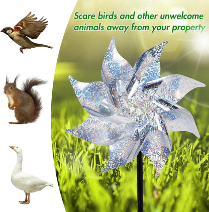 Hausse 10 Pack Reflective Pinwheels with Stakes (Assembly Required), Extra Sparkly Pin Wheel for