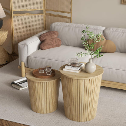 Nest Coffee Table Set of 2 with Round End Table, Farmhouse Design, Removable Wood Top and Wood