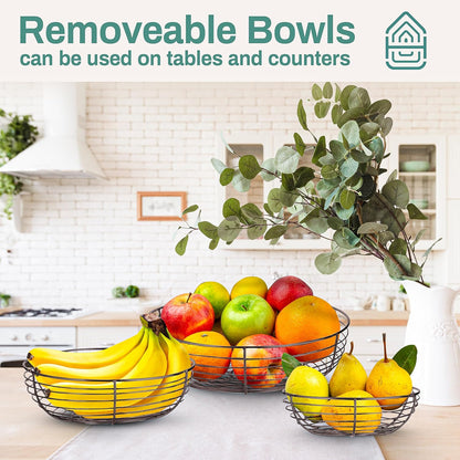 Home Intuition 3-Tier Hanging Fruit Produce Basket Heavy Duty Wire with 2 Metal Ceiling Hooks